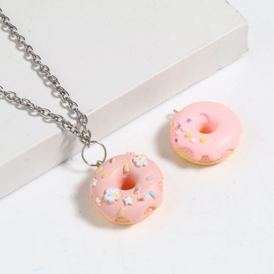 Bild von Harz Charms Donut Silberfarbe Bunt 26mm x 23mm, 5 Stück