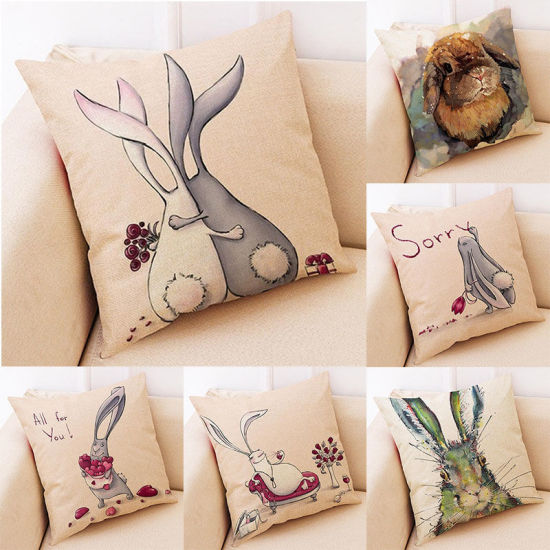 Изображение Easter Rabbit Pattern Flax Square Pillowcase Home Textile Decoration