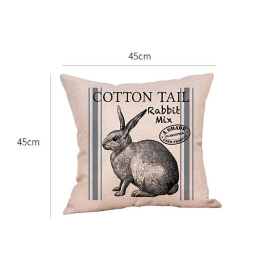 Изображение Easter Rabbit Pattern Flax Square Pillowcase Home Textile Decoration