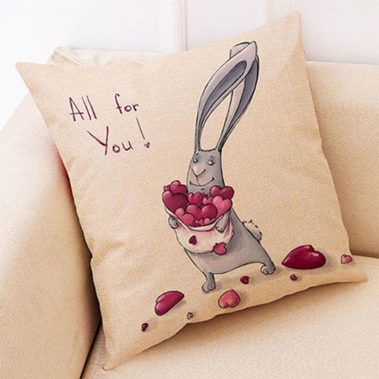 Изображение Easter Rabbit Pattern Flax Square Pillowcase Home Textile Decoration