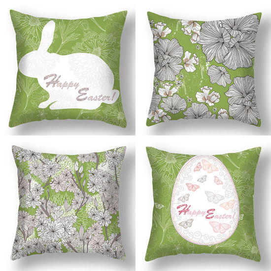 Изображение Easter Flower Pattern Short Plush Velvet Square Pillowcase Home Textile Decoration