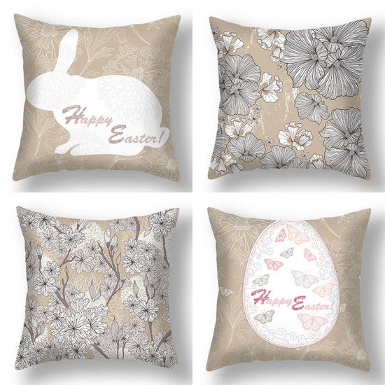 Изображение Easter Flower Pattern Short Plush Velvet Square Pillowcase Home Textile Decoration