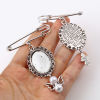 Picture of Zinc Based Alloy Cabochon Settings Pin Brooches Findings Pin Antique Silver Color Cabochon Settings 2 PCs