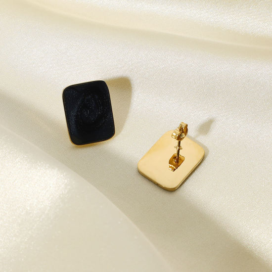 Picture of Stainless Steel Ear Post Stud Earrings 14K Gold Plated Rectangle 1 Pair