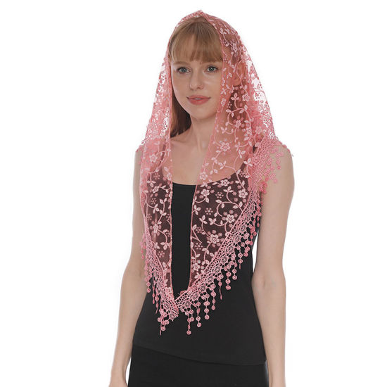 Picture of 1# Spring Polyester Retro Lace Embroidered Tassel Women's Triangle Scarf Shawl Wrap