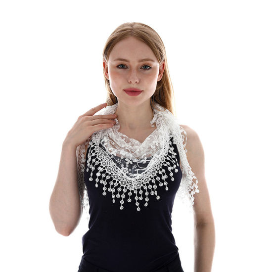 Изображение 1# Spring Polyester Retro Lace Embroidered Tassel Women's Triangle Scarf Shawl Wrap