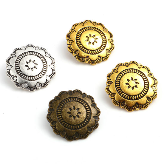 Image de Bouton de Haute Couture en Alliage de Zinc Fleur Multicolore Motif Sculpté 29.5mm x 29mm, 3 Pcs