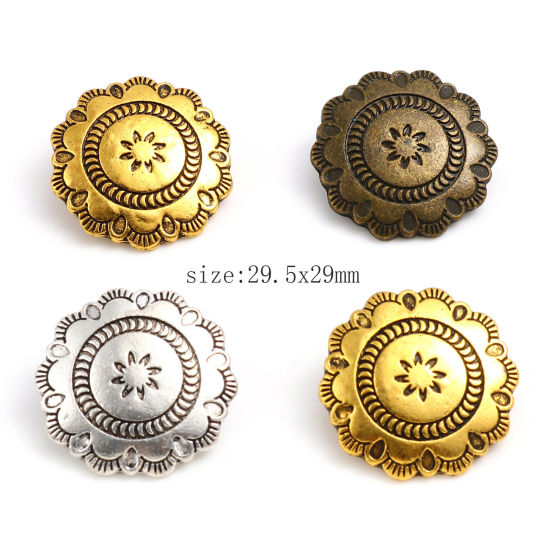 Image de Bouton de Haute Couture en Alliage de Zinc Fleur Multicolore Motif Sculpté 29.5mm x 29mm, 3 Pcs