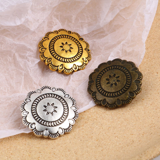 Image de Bouton de Haute Couture en Alliage de Zinc Fleur Multicolore Motif Sculpté 29.5mm x 29mm, 3 Pcs