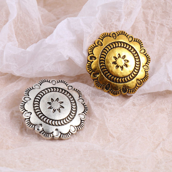 Image de Bouton de Haute Couture en Alliage de Zinc Fleur Multicolore Motif Sculpté 29.5mm x 29mm, 3 Pcs