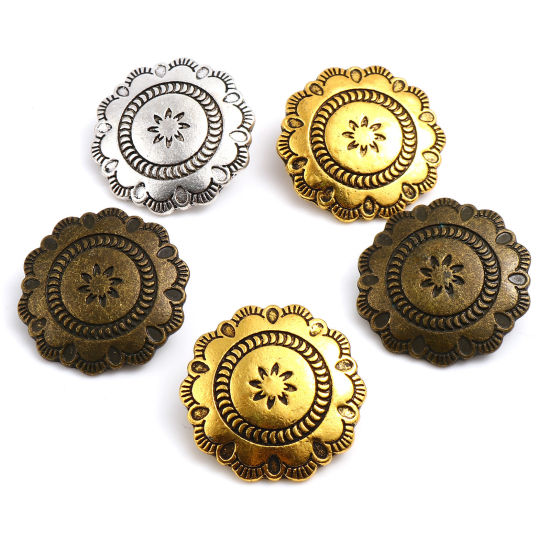 Image de Bouton de Haute Couture en Alliage de Zinc Fleur Multicolore Motif Sculpté 29.5mm x 29mm, 3 Pcs