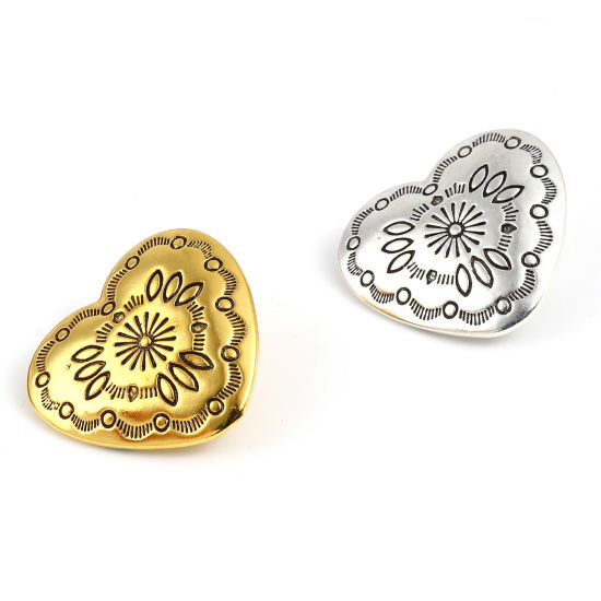 Picture of Zinc Based Alloy Button Valentine's Day Heart Multicolor Geometric Carved 29mm x 27mm, 3 PCs