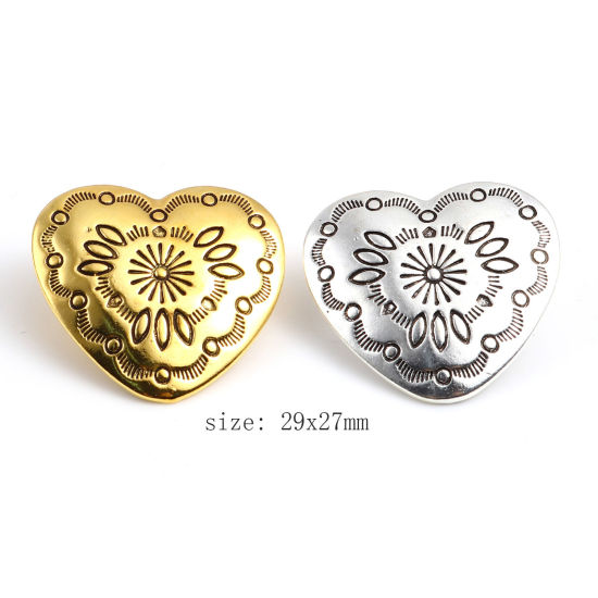 Picture of Zinc Based Alloy Button Valentine's Day Heart Multicolor Geometric Carved 29mm x 27mm, 3 PCs