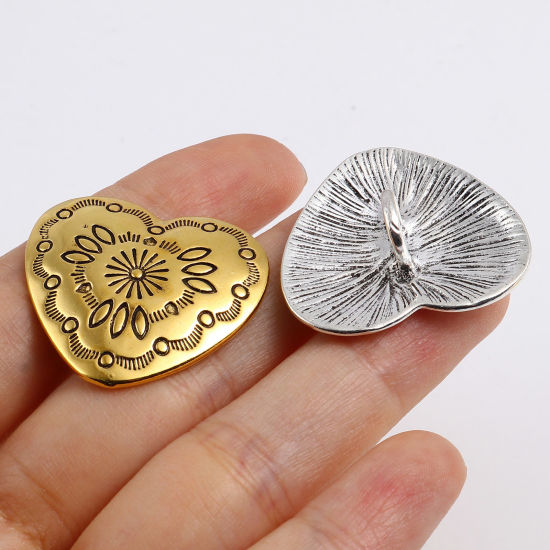 Picture of Zinc Based Alloy Button Valentine's Day Heart Multicolor Geometric Carved 29mm x 27mm, 3 PCs
