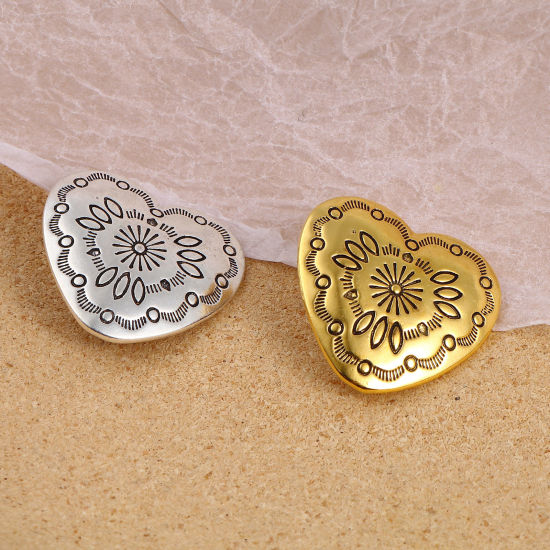 Picture of Zinc Based Alloy Button Valentine's Day Heart Multicolor Geometric Carved 29mm x 27mm, 3 PCs