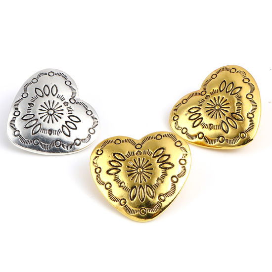 Picture of Zinc Based Alloy Button Valentine's Day Heart Multicolor Geometric Carved 29mm x 27mm, 3 PCs
