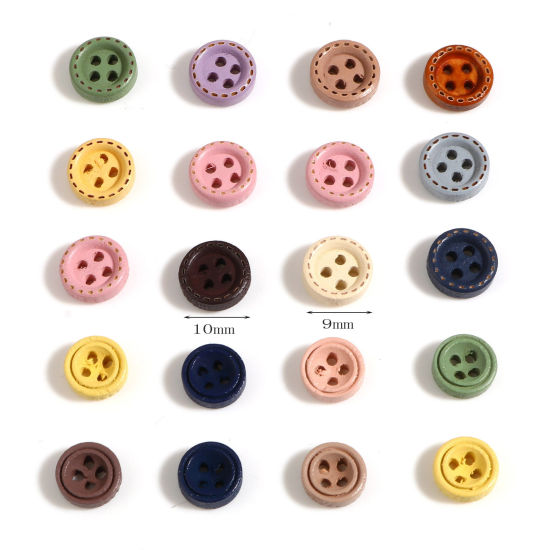 Picture of Natural Wood Sewing Buttons Scrapbooking 4 Holes Round Multicolor 100 PCs