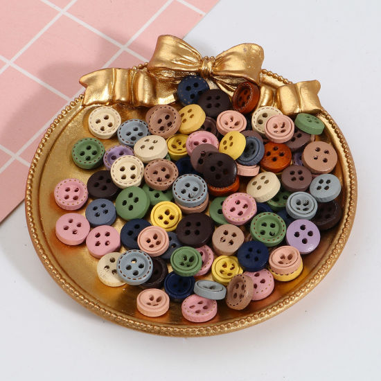 Picture of Natural Wood Sewing Buttons Scrapbooking 4 Holes Round Multicolor 100 PCs