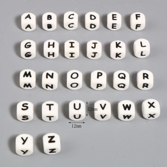 Picture of Silicone Spacer Beads Square White About 12mm x 12mm, Hole: Approx 2.8mm, 10 PCs