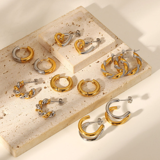 Imagen de Respetuoso del Medio Ambiente Sencillo & Casual Elegante 18K Oro lleno 304 Acero Inoxidable Geométrico Pendientes Para Mujeres 1 Par