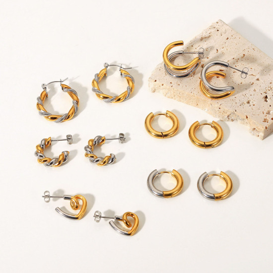Imagen de Respetuoso del Medio Ambiente Sencillo & Casual Elegante 18K Oro lleno 304 Acero Inoxidable Geométrico Pendientes Para Mujeres 1 Par
