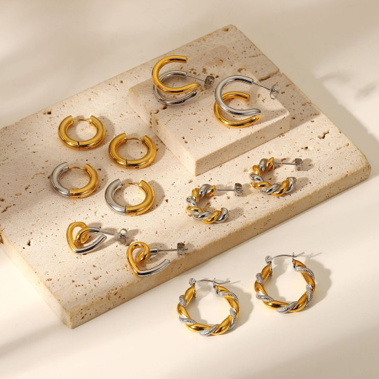 Imagen de Respetuoso del Medio Ambiente Sencillo & Casual Elegante 18K Oro lleno 304 Acero Inoxidable Geométrico Pendientes Para Mujeres 1 Par