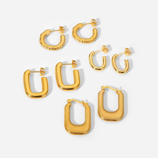 Imagen de Respetuoso del Medio Ambiente Sencillo & Casual Sencillo 18K Oro lleno 304 Acero Inoxidable Geométrico Pendientes Para Mujeres 1 Par