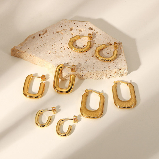Imagen de Respetuoso del Medio Ambiente Sencillo & Casual Sencillo 18K Oro lleno 304 Acero Inoxidable Geométrico Pendientes Para Mujeres 1 Par