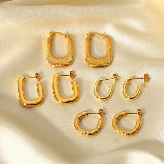 Imagen de Respetuoso del Medio Ambiente Sencillo & Casual Sencillo 18K Oro lleno 304 Acero Inoxidable Geométrico Pendientes Para Mujeres 1 Par