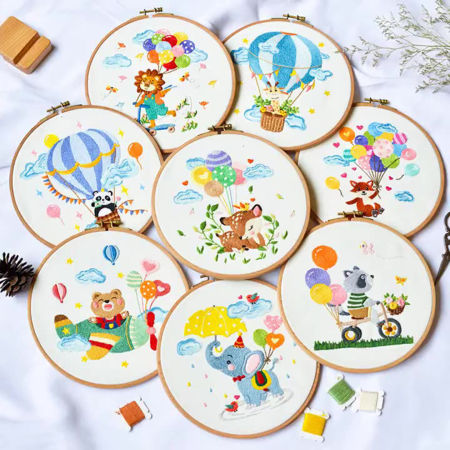 Fabric Embroidery Kit Package DIY Handmade Decoration Multicolor Animal 29cm x 29cm, 1 Set
