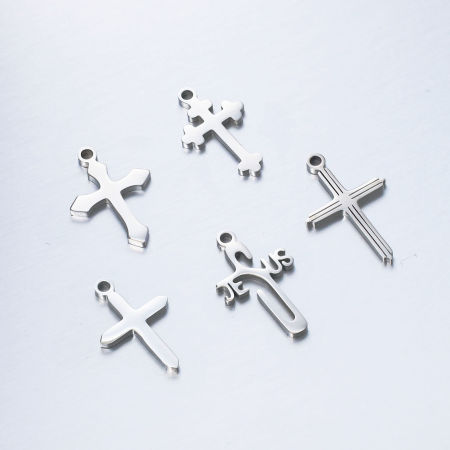Edelstahl Religiös Charms Kreuz Silberfarbe 1 Stück