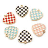 Picture of Zinc Based Alloy Mosaic Charms Heart Gold Plated Multicolor Grid Checker Enamel