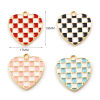 Picture of Zinc Based Alloy Mosaic Charms Heart Gold Plated Multicolor Grid Checker Enamel