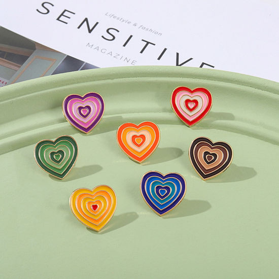 Imagen de Esmalte Pin Broches Corazón Multicolor Degradado de Color 1 Unidad