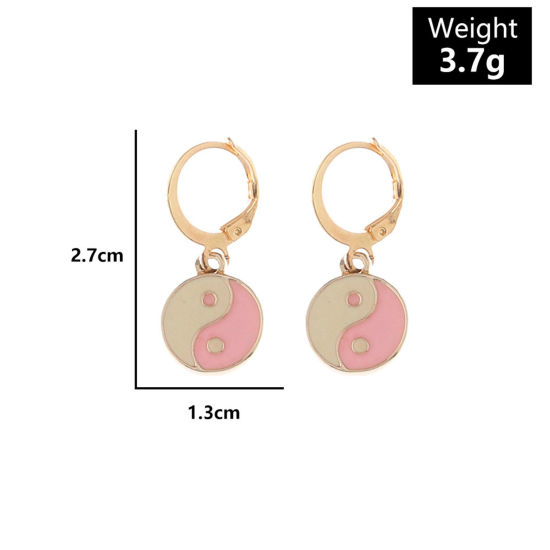 Picture of Religious Ear Clips Earrings Gold Plated Multicolor Round Yin Yang Symbol Enamel