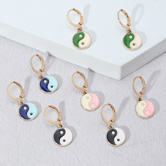 Picture of Religious Ear Clips Earrings Gold Plated Multicolor Round Yin Yang Symbol Enamel