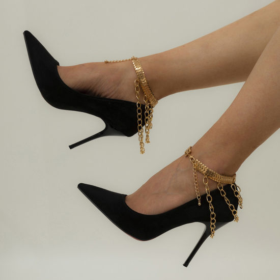 Bild von Stilvolle Einfachheit Mehrschichtige Kette Fußketten Vergoldet & Silberfarbe Quast 1 Strang