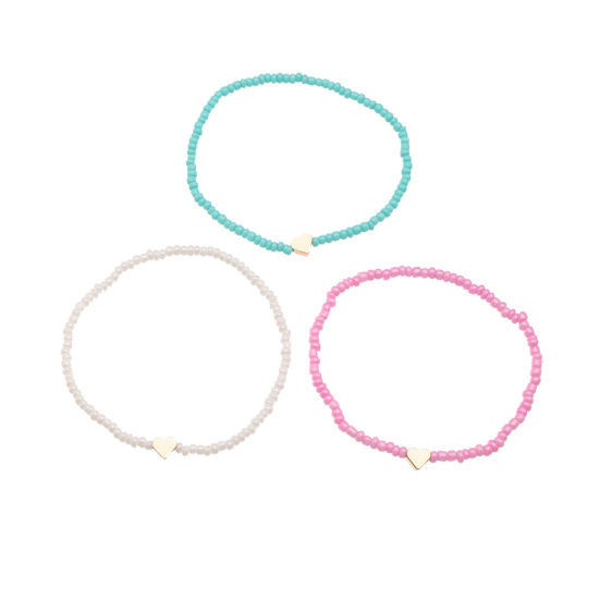 Image de Chaînes de Cheville Style Bohème en Perle de Rocailles Multicolore Cœur Elastique 1 Kit