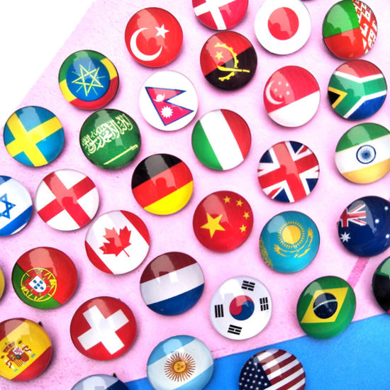 Picture of Glass Pin Brooches Round National Flag Silver Tone