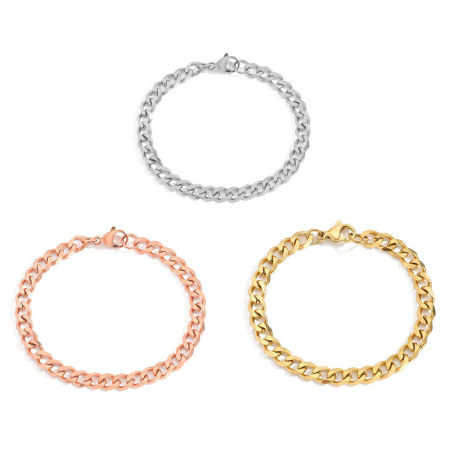 ステンレス鋼 おしゃれ キューバリンクチェーン ブレスレット 多色 1 本