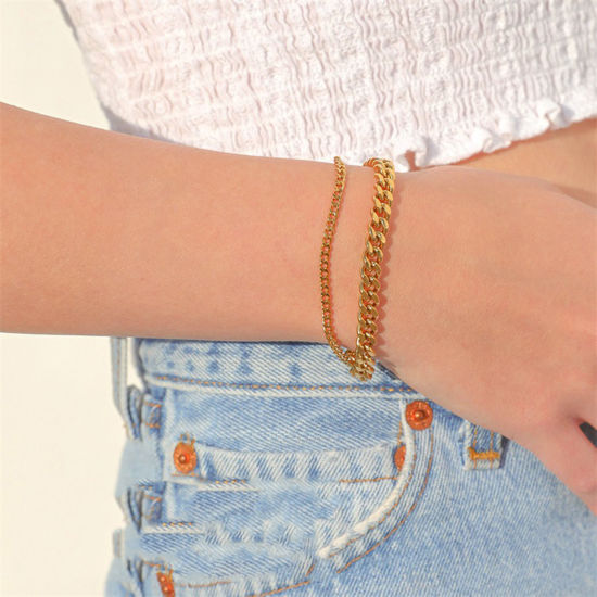 Immagine di Acciaio Inossidabile Elegante Catena a Maglia Cubana Braccialetti Multicolore 1 Pz