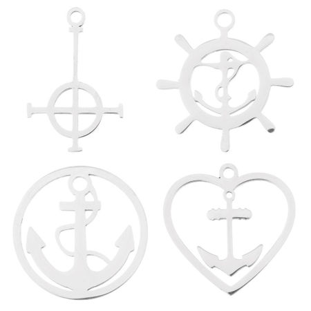 Stainless Steel Charms Rudder Silver Tone Anchor