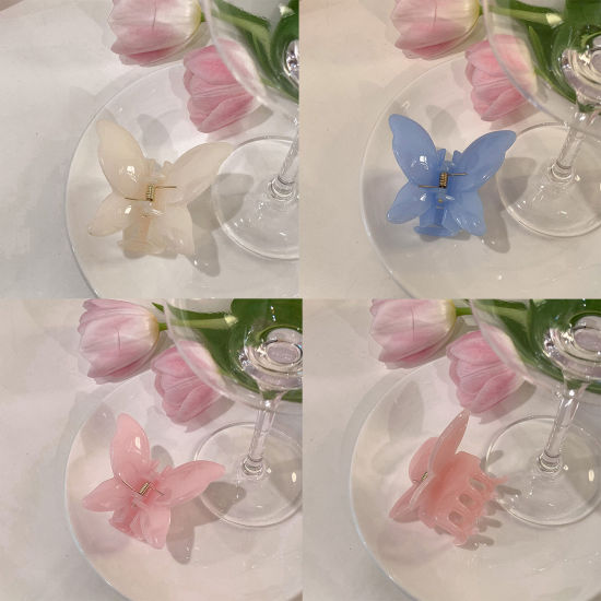 Imagen de Plástico Elegante Pinza de Pelo Multicolor Mariposa Lustre 1 Unidad