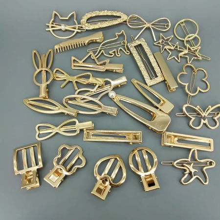 Simple Hair Clips Gold Plated Geometric Hollow