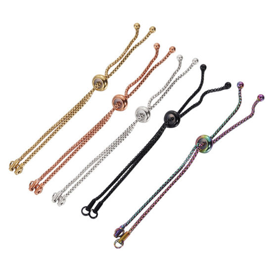 Picture of 304 Stainless Steel Box Chain Semi-finished Adjustable Slider/ Slide Bolo Bracelets For DIY Handmade Jewelry Making Multicolor 12cm(4 6/8") long