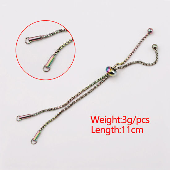 Picture of 304 Stainless Steel Box Chain Semi-finished Adjustable Slider/ Slide Bolo Bracelets For DIY Handmade Jewelry Making Multicolor 12cm(4 6/8") long