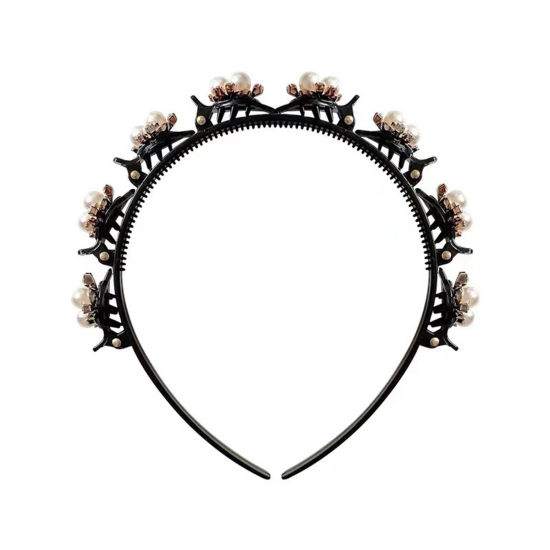 Picture of Acrylic Exquisite Headband Hair Hoop Braided Hairstyle Creamy-White Flower Acrylic Imitation Pearl