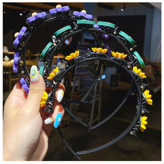 Picture of Acrylic & Resin Children Kids Headband Hair Hoop Braided Hairstyle Multicolor Flower