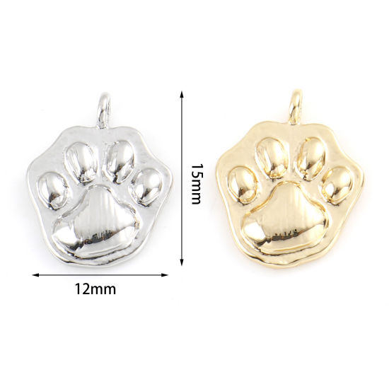 Immagine di Ottone Charms Vero Oro Placcato Orma di Zampa 15mm x 12mm, 2 Pz