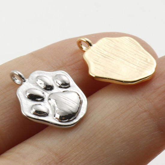 Immagine di Ottone Charms Vero Oro Placcato Orma di Zampa 15mm x 12mm, 2 Pz
